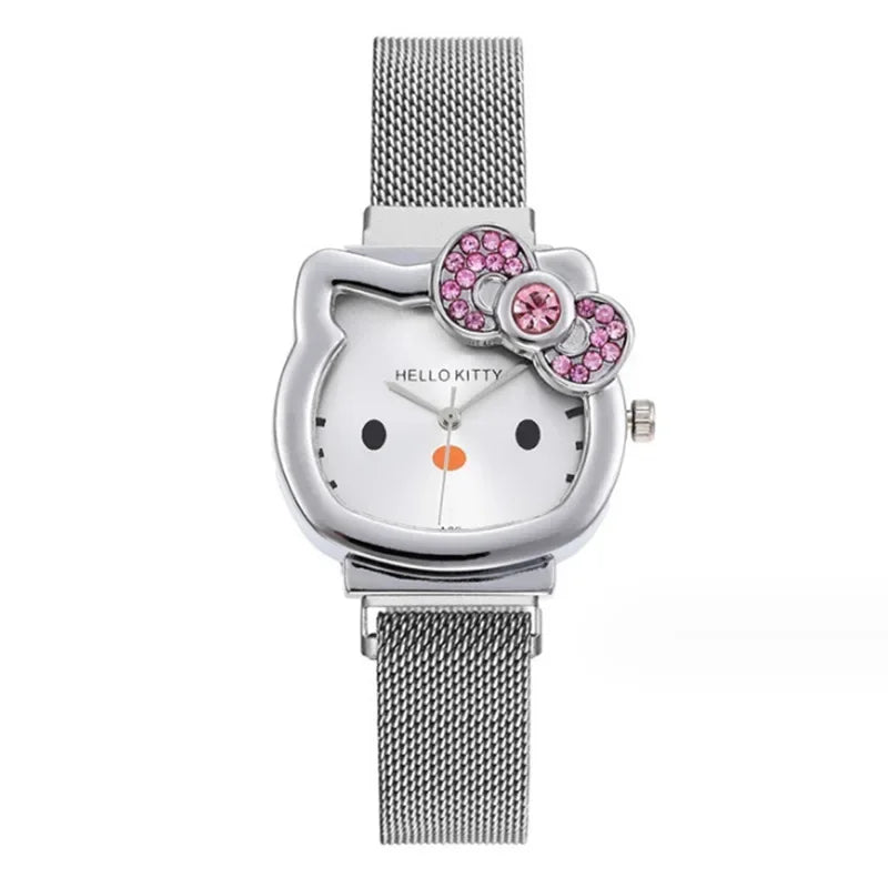 Hello Kitty Bow diamant montre Sanrio Anime montres à Quartz à la mode mignon dessin animé aimant montres filles cadeaux d'anniversaire