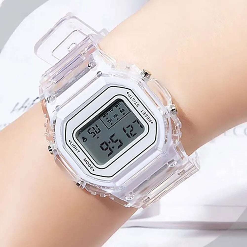 Sport Montre Électronique Hommes et Femmes Carré Junior Lycée Lycéens Blanc LED Numérique Montres