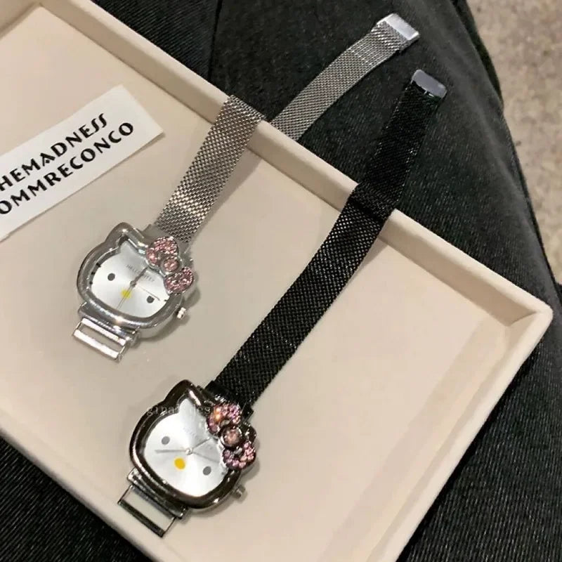 Hello Kitty Bow diamant montre Sanrio Anime montres à Quartz à la mode mignon dessin animé aimant montres filles cadeaux d'anniversaire