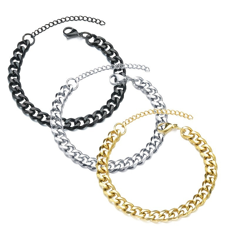 3/5/7/mm Fashion Simple Stainless Steel Cuban Chain Bracelet For Men And Women