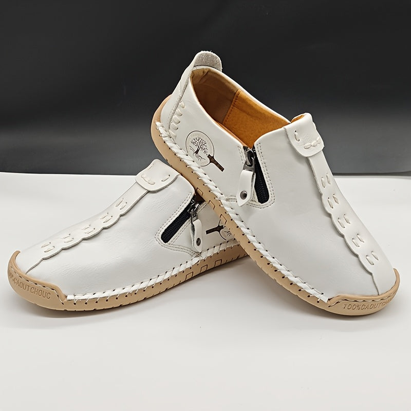 [Vintage Loafers] Brown & Black Men's Vintage Loafers | Handmade Synthetic Shoes with Zipper Closure, Round Toe & Rubber Sole for Casual & Formal Wear