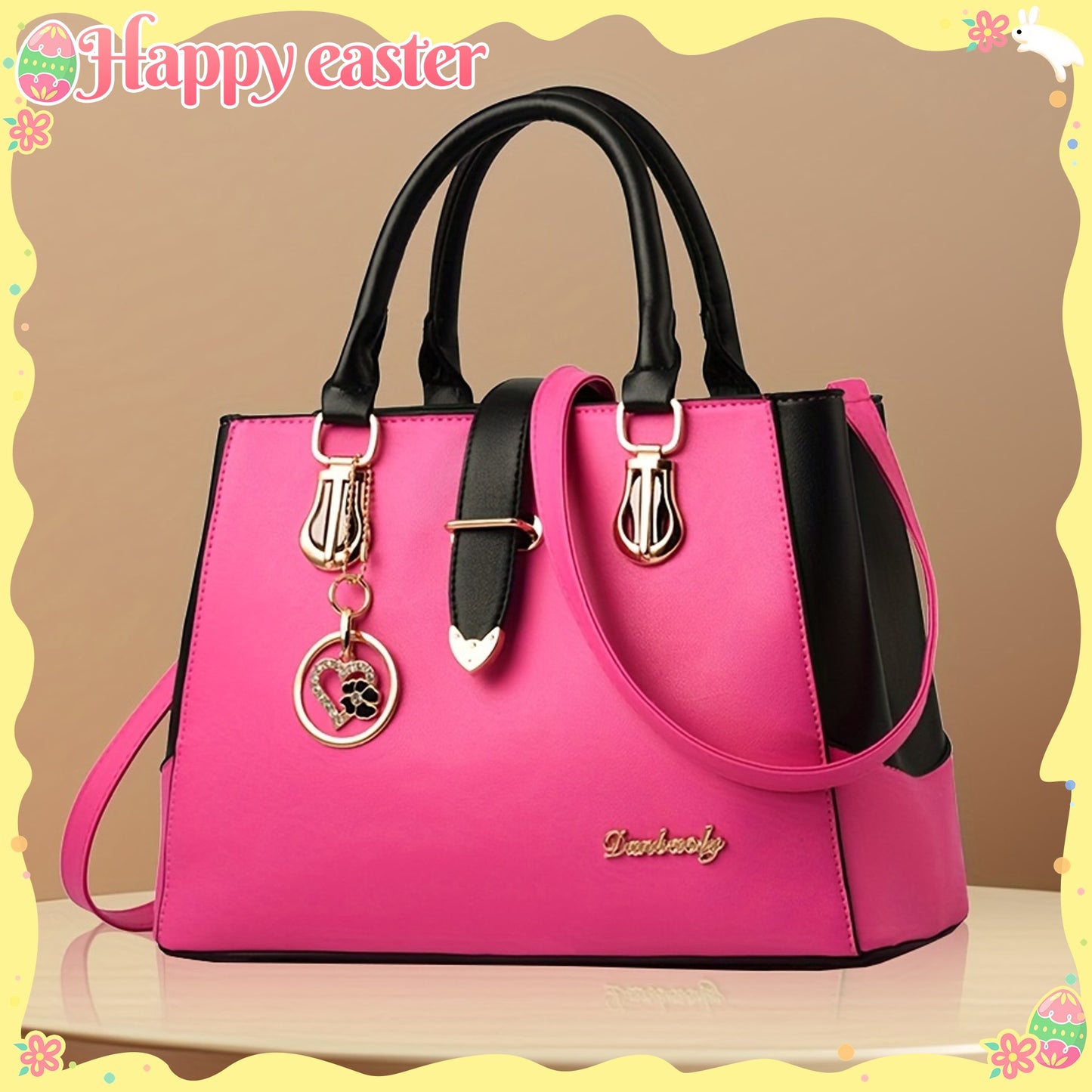 Women's Letter Detail Shoulder Bag, Elegant Double Handle Purse, Simple Large Handbag For Work