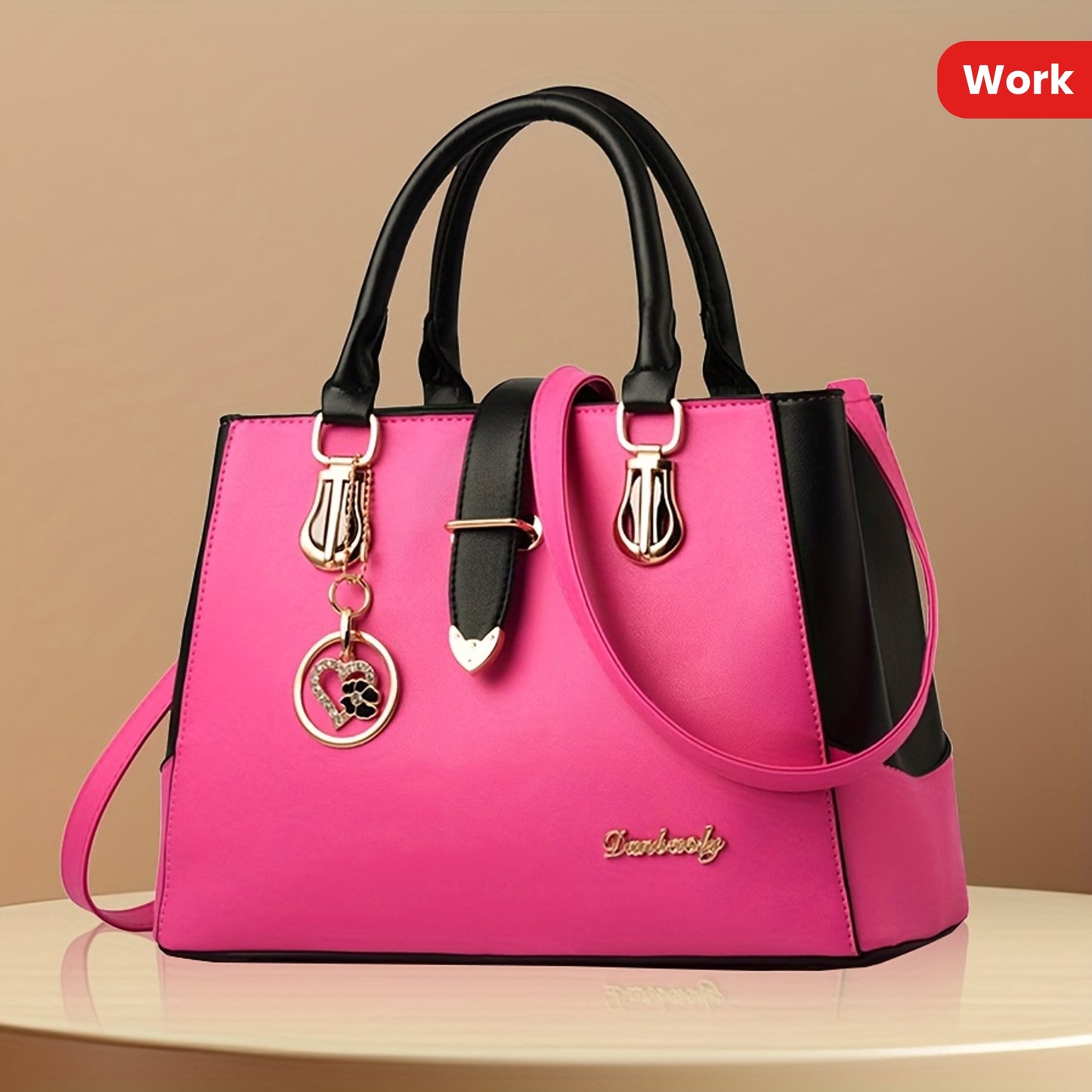 Women's Letter Detail Shoulder Bag, Elegant Double Handle Purse, Simple Large Handbag For Work