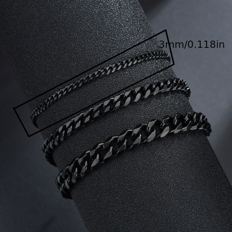 3/5/7/mm Fashion Simple Stainless Steel Cuban Chain Bracelet For Men And Women