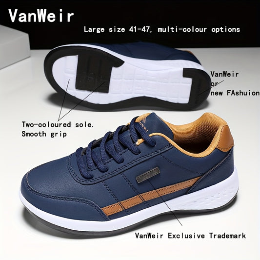 VanWeir Lightweight Men'S Shoes - Navy Blue & White, Stable Lace-Up Sneakers with MD/TPR Sole, Breathable Fabric Lining for Outdoor Sports, Hiking & Casual Wear