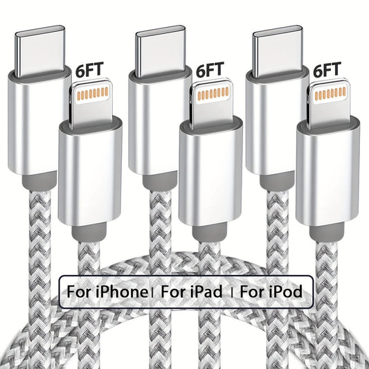 [MFi Certified] USB C to ios Cable 3 Pack 6ft for iPhone Charger Cables Nylon Braided Type C for iPhone Charger Cord Fast Charging Compatible with iPhone 14/13/12/11 Pro Max Grey and White, Device Charging Solution, Phone Cha