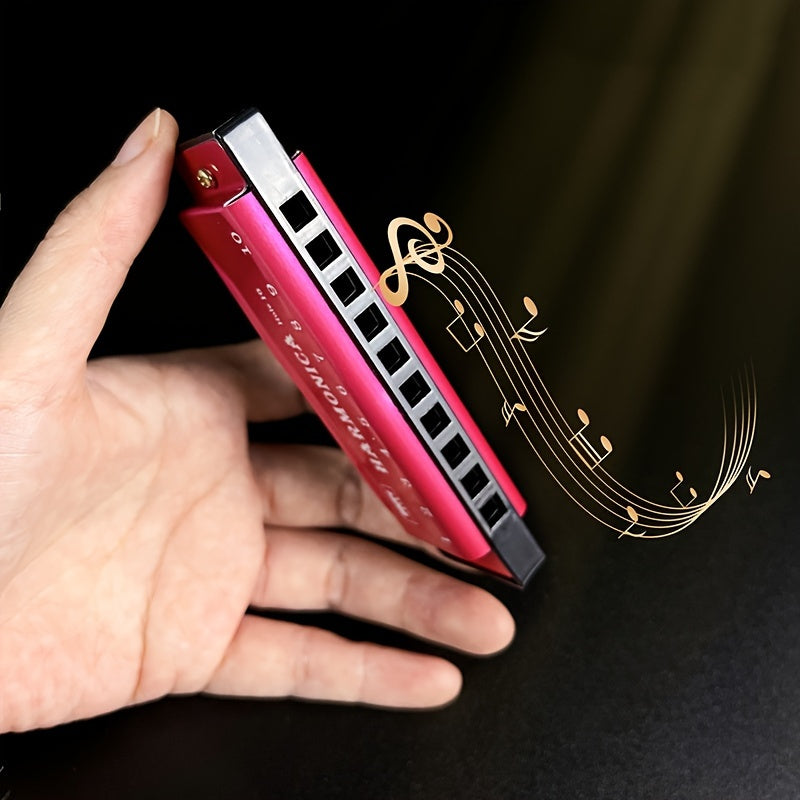 10 Hole Harmonica Mouth Organ | Puzzle Musical Instrument, Beginner Teaching, Playing Gift, Copper Core Resin, Available in, Pink, Red, Golden, Silvery Grey