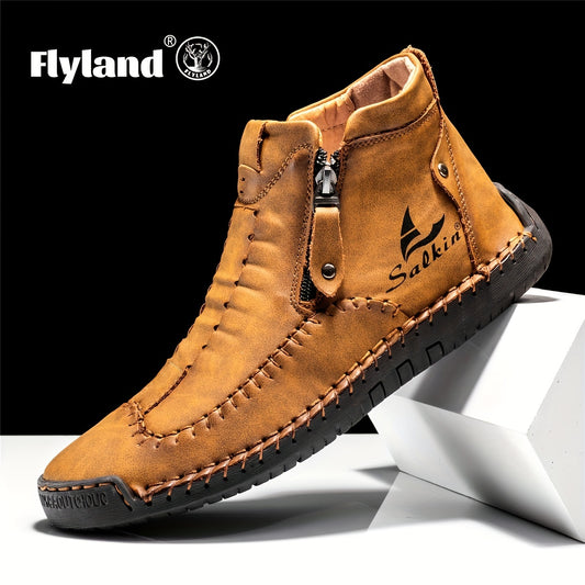 FLYLAND Men's Ankle Boots Vintage Style Comfortable Wear-resistant Non-slip Stitch Boots Outdoor Shoes For Hiking Trekking Climbing