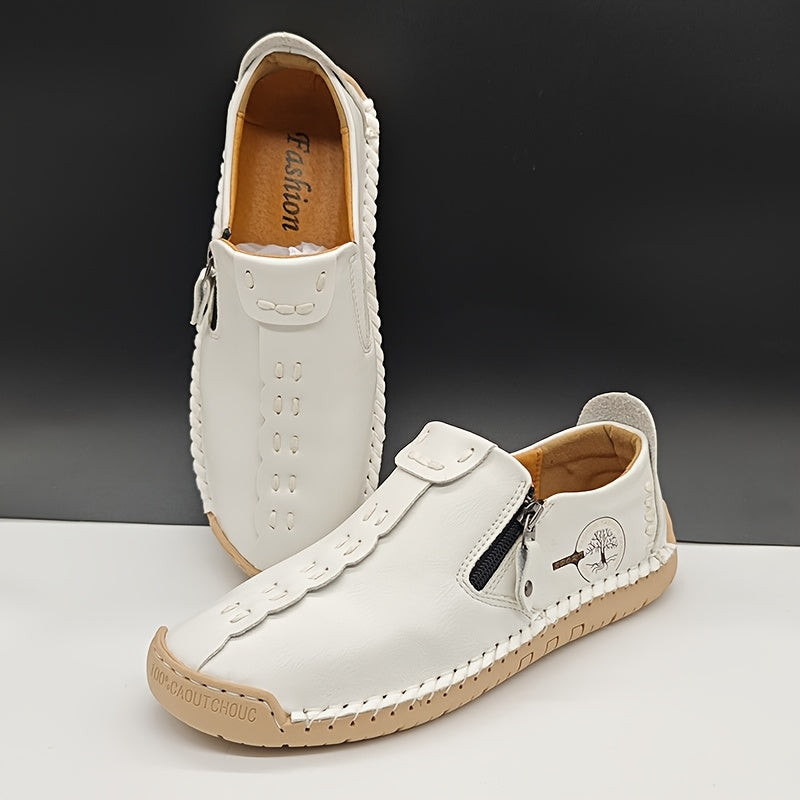 [Vintage Loafers] Brown & Black Men's Vintage Loafers | Handmade Synthetic Shoes with Zipper Closure, Round Toe & Rubber Sole for Casual & Formal Wear