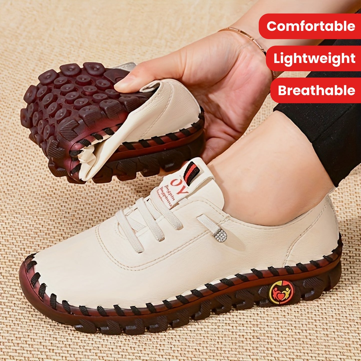 Women's Handmade & Comfortable Flat Loafers, Breathable & Lightweight Non Slip Lace Up Slip On Shoes, Women's Footwear