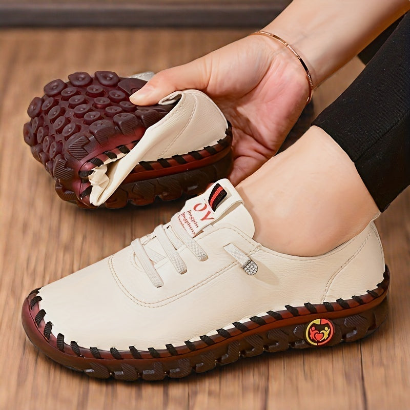 Women's Handmade & Comfortable Flat Loafers, Breathable & Lightweight Non Slip Lace Up Slip On Shoes, Women's Footwear