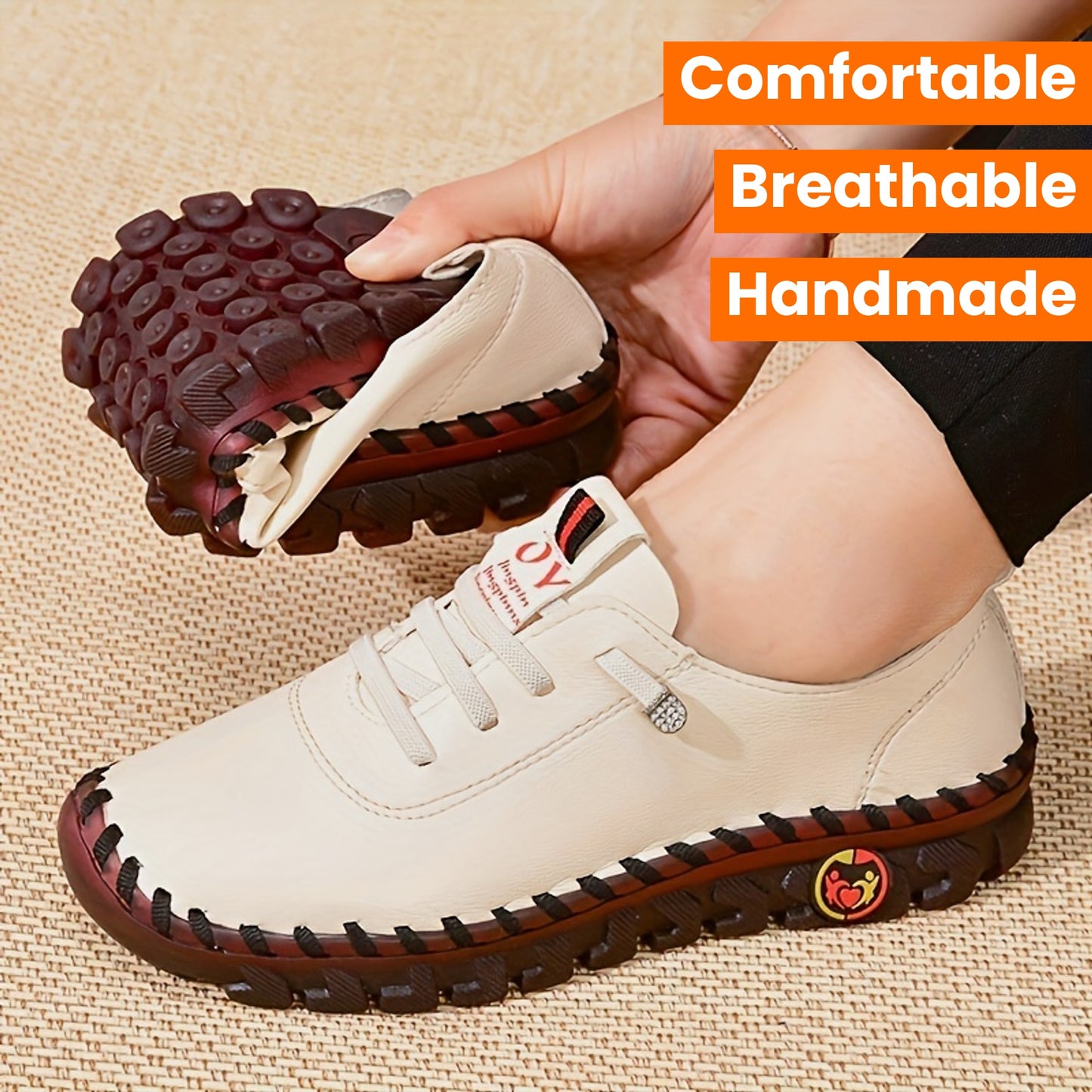 Women's Handmade & Comfortable Flat Loafers, Breathable & Lightweight Non Slip Lace Up Slip On Shoes, Women's Footwear