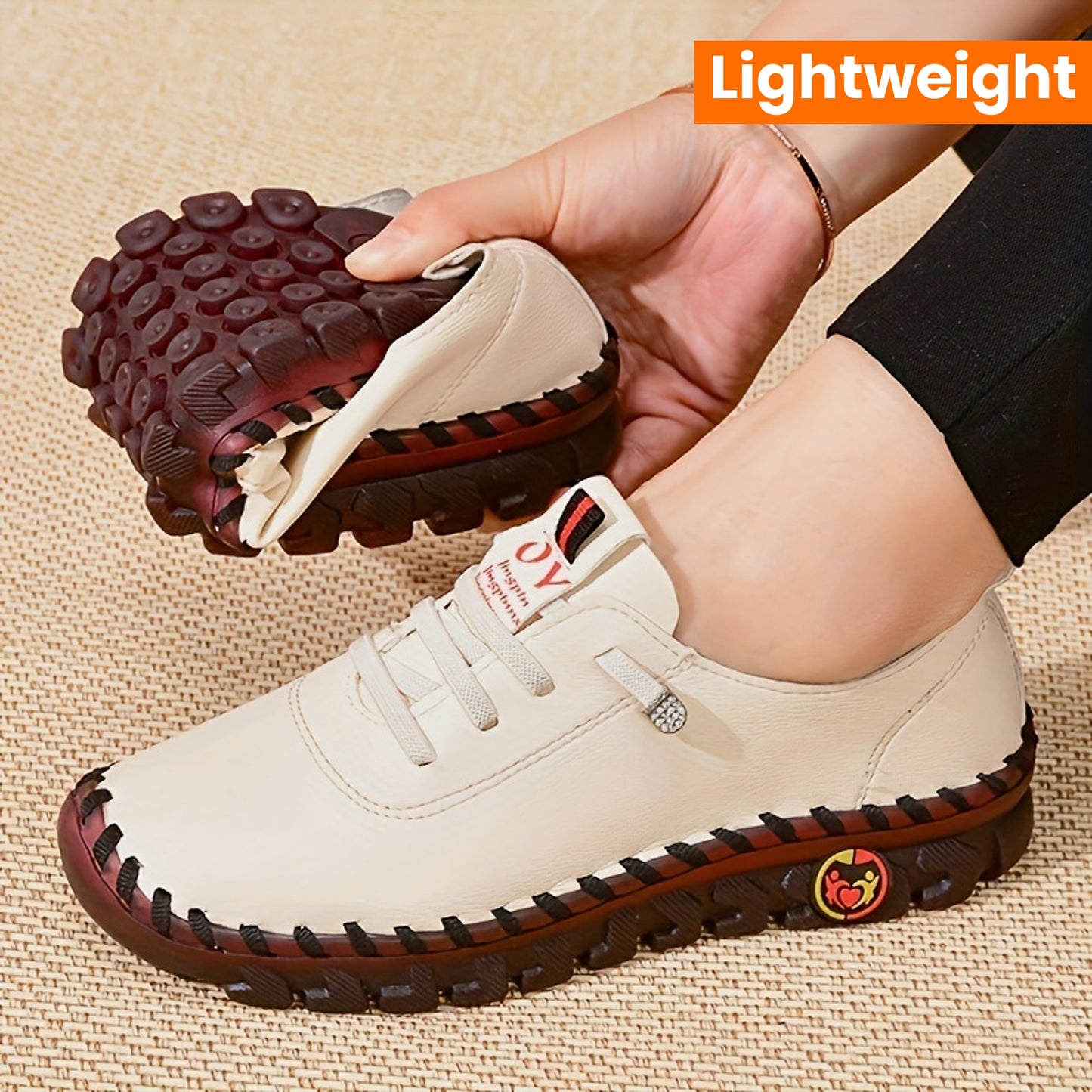 Women's Handmade & Comfortable Flat Loafers, Breathable & Lightweight Non Slip Lace Up Slip On Shoes, Women's Footwear