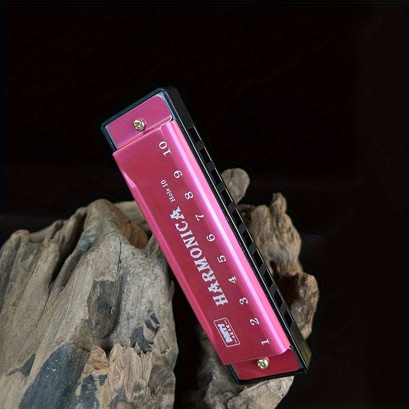 10 Hole Harmonica Mouth Organ | Puzzle Musical Instrument, Beginner Teaching, Playing Gift, Copper Core Resin, Available in, Pink, Red, Golden, Silvery Grey