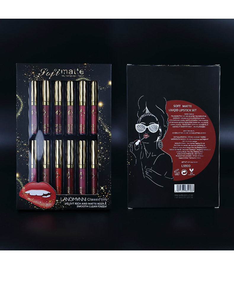 12 Colors Waterproof Long Lasting Lipstick, Natural Matte Sexy Moist Lip Gloss Nude Glitter Beauty Red Lip Tint for Valentine's Day Gifts and Music Festival