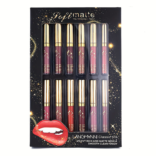12 Colors Waterproof Long Lasting Lipstick, Natural Matte Sexy Moist Lip Gloss Nude Glitter Beauty Red Lip Tint for Valentine's Day Gifts and Music Festival