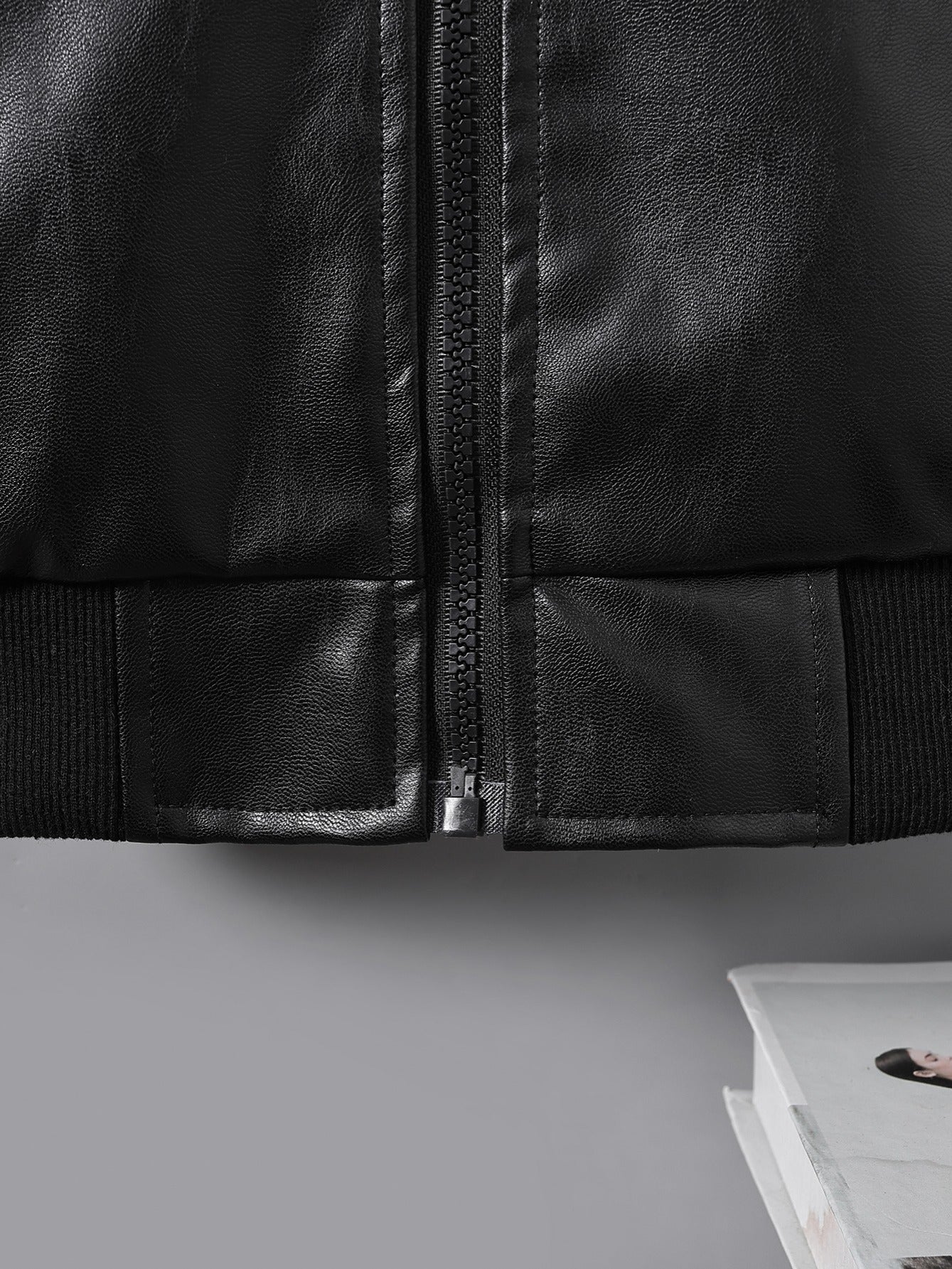 Boys' Faux Leather Jacket with Fleece Lining - Thickened Winter Coat, Full-Zip Front Closure, Machine Washable, Casual Style for Fall/Winter, Regular Fit