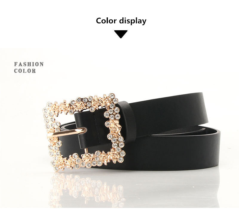 2023 Women'S Fashion Accessory, Elegant Alloy Rhinestone Pin Buckle Belt, Versatile Dress Decorative Accessory, Casual & Sporty Style, Hand Washable - Ideal for Weekend and Festive Occasions, Weekend Casual Wear|Elegant Acces