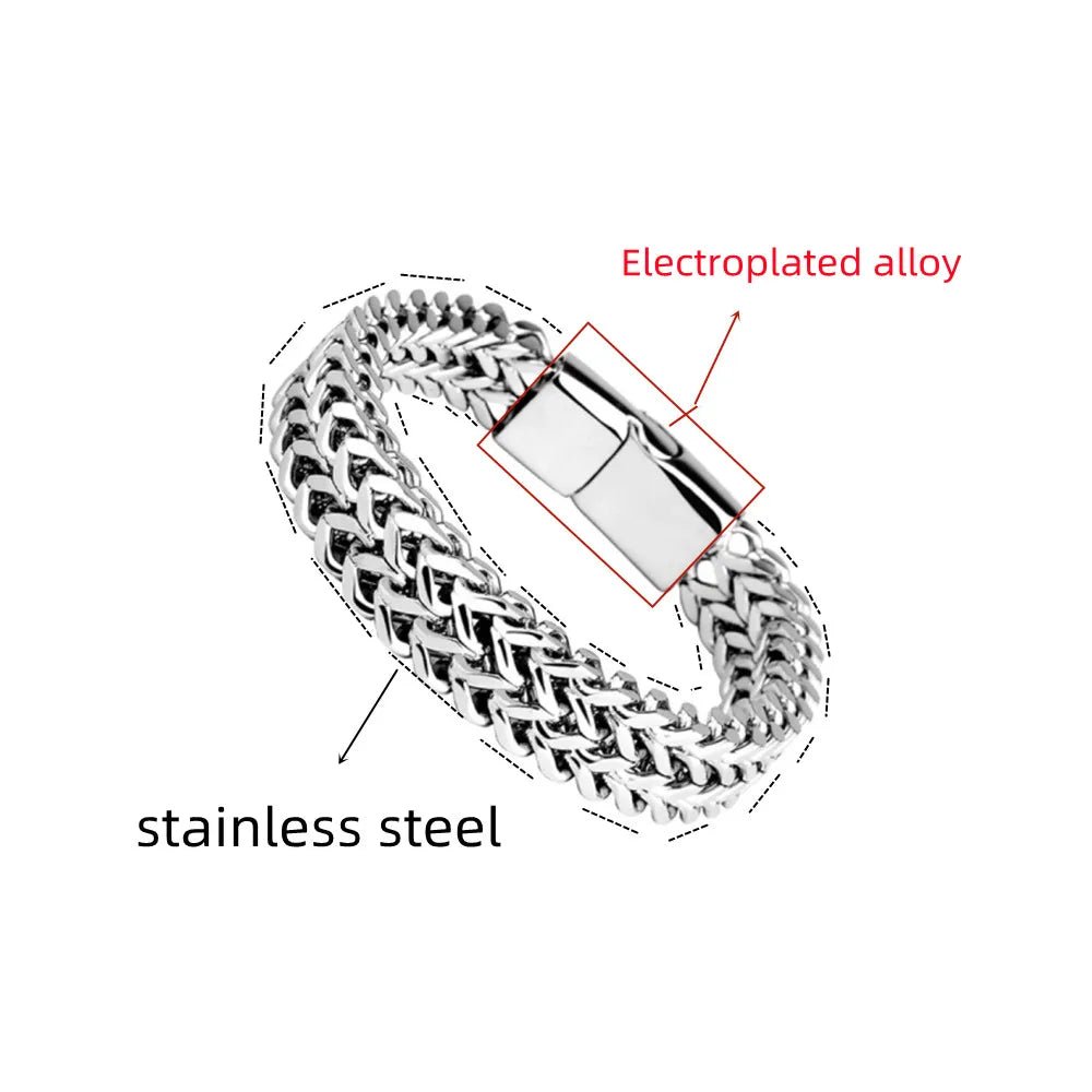 Bracelet tressé en acier inoxydable, Double rangée, écailles de poisson avant et arrière, boucle magnétique en alliage avec quille, bijoux, nouveau modèle - elite sn