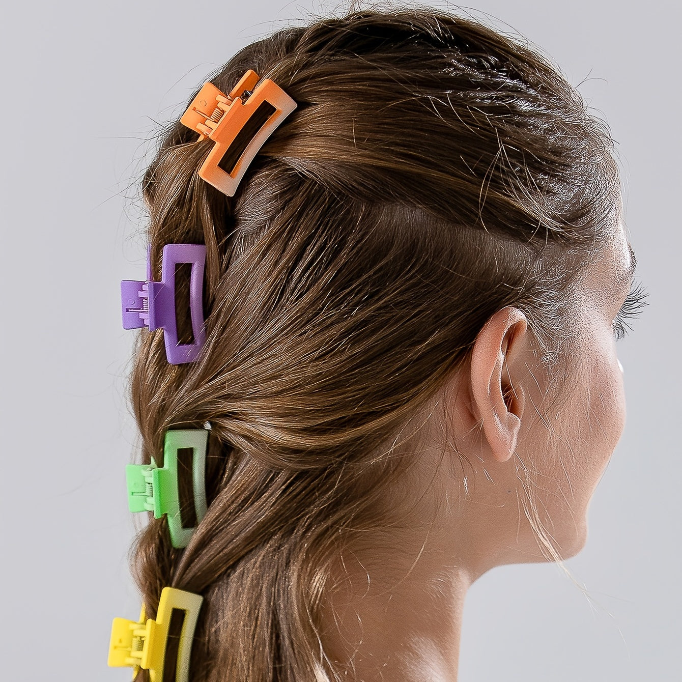 6pcs Multicolored Macaroon Hair Clips, Small Square Plastic Hair Claws.