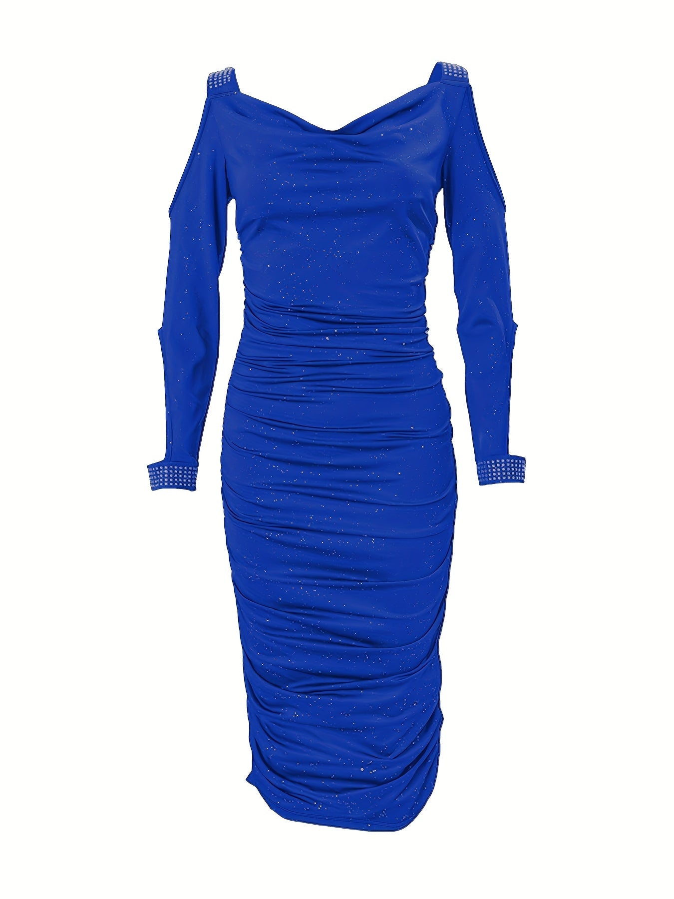 [Red Rhinestone Dress] Deep Red Sparkling Rhinestone Bodycon Dress | Stretchy Ruched Waist & Hip-Hugging Silhouette for Women, Spring/Autumn Party & Evening Wear, Glamorous Event Attire, Offshoulder Neckline, Strappy Detail,