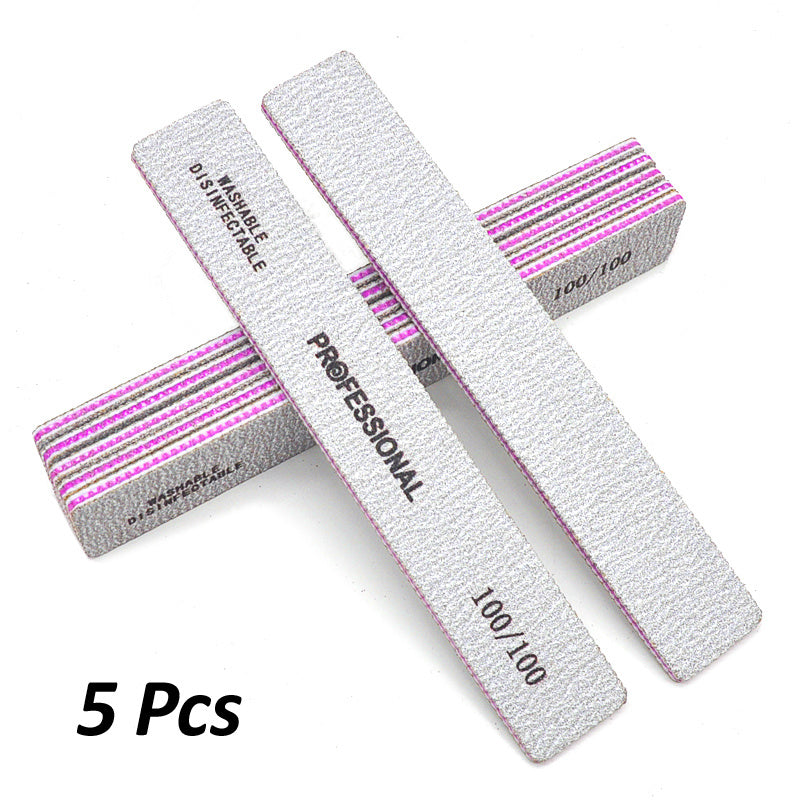 5 Pcs/Pack Square Nail File 80 100 180 Grit Poishing Files Strong Sandpaper Manicure Nails File Kit Salon Tools