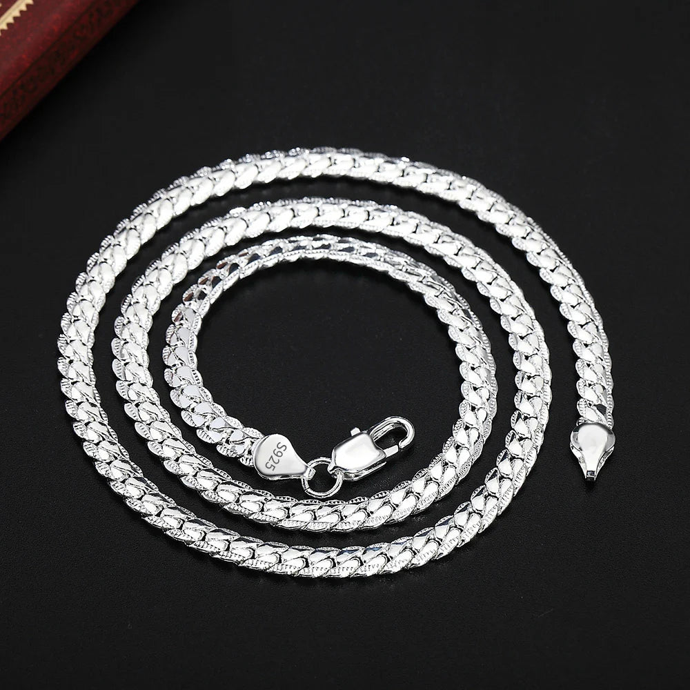 Collier en Or/Argent 18K pour Homme et Femme, Bijoux de Fiançailles et de Mariage, à la Mode, 6mm sur le Côté, 8/18/20/24 Pouces - elite sn