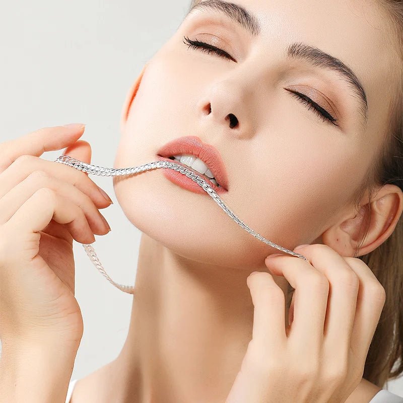 Collier en Or/Argent 18K pour Homme et Femme, Bijoux de Fiançailles et de Mariage, à la Mode, 6mm sur le Côté, 8/18/20/24 Pouces - elite sn