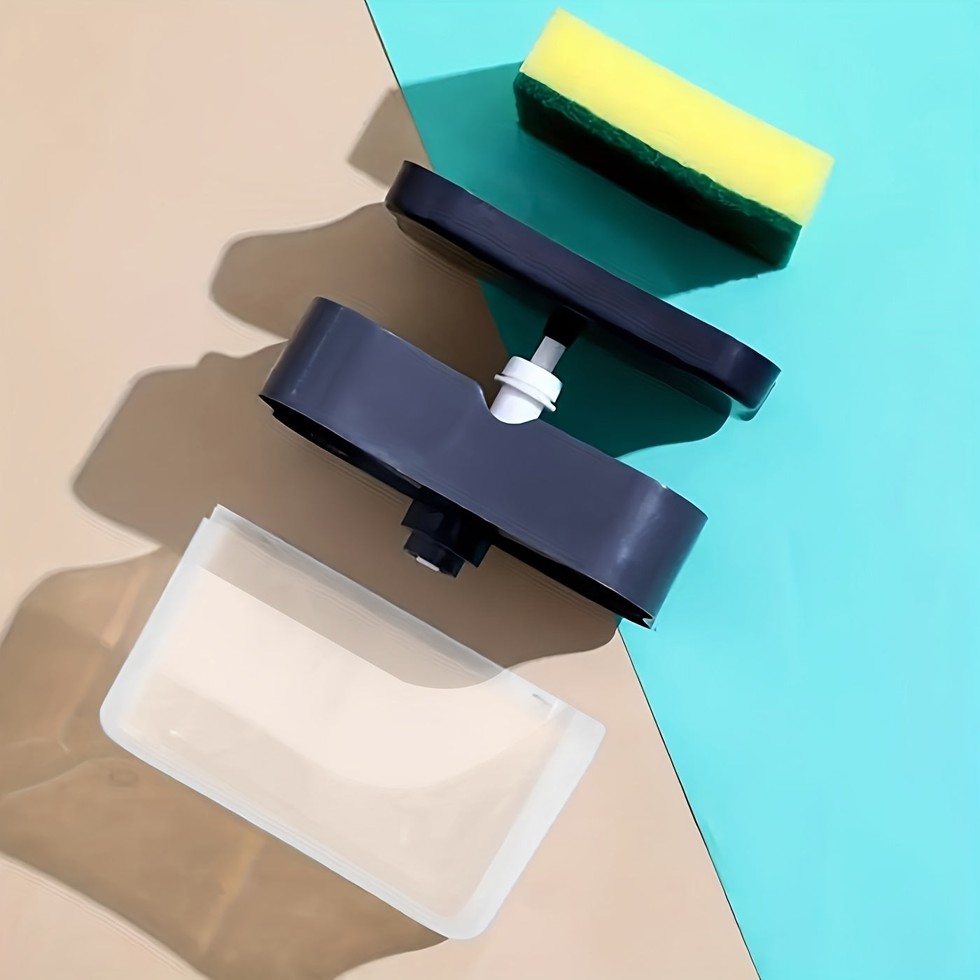 1pc Modern ABS Plastic Dish Soap Dispenser with Sponge Holder, Hand Wash Only, Lightweight Square Kitchen Sink Accessory, Space-Themed Solid Color Design