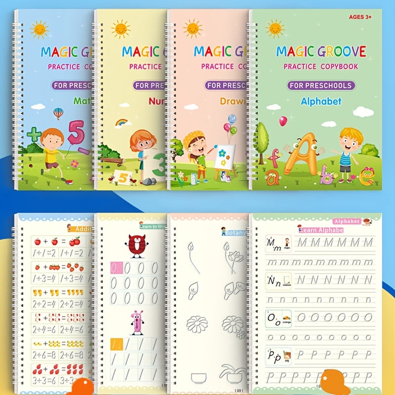 4pcs/set Reusable Children 3D Copybook for Calligraphy Numbers 0-100 Handwriting christmas /halloween /Thanksgiving DayTextbook Learning Math Book Writing for Kids Toys