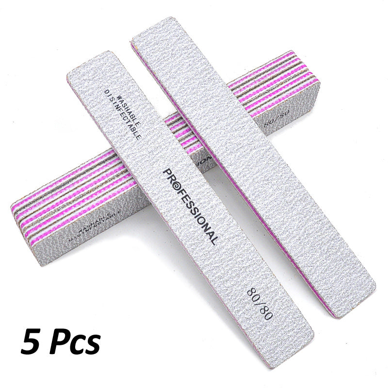 5 Pcs/Pack Square Nail File 80 100 180 Grit Poishing Files Strong Sandpaper Manicure Nails File Kit Salon Tools