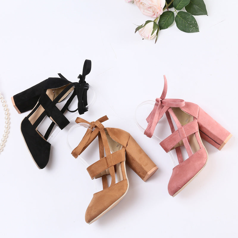 Women'S Elegant High Heel Sandals - Solid Color Fabric Upper, Round Toe, Lace-Up Ankle Strap, Block Heel, Rubber Sole, Man-Made Insole & Inner Material