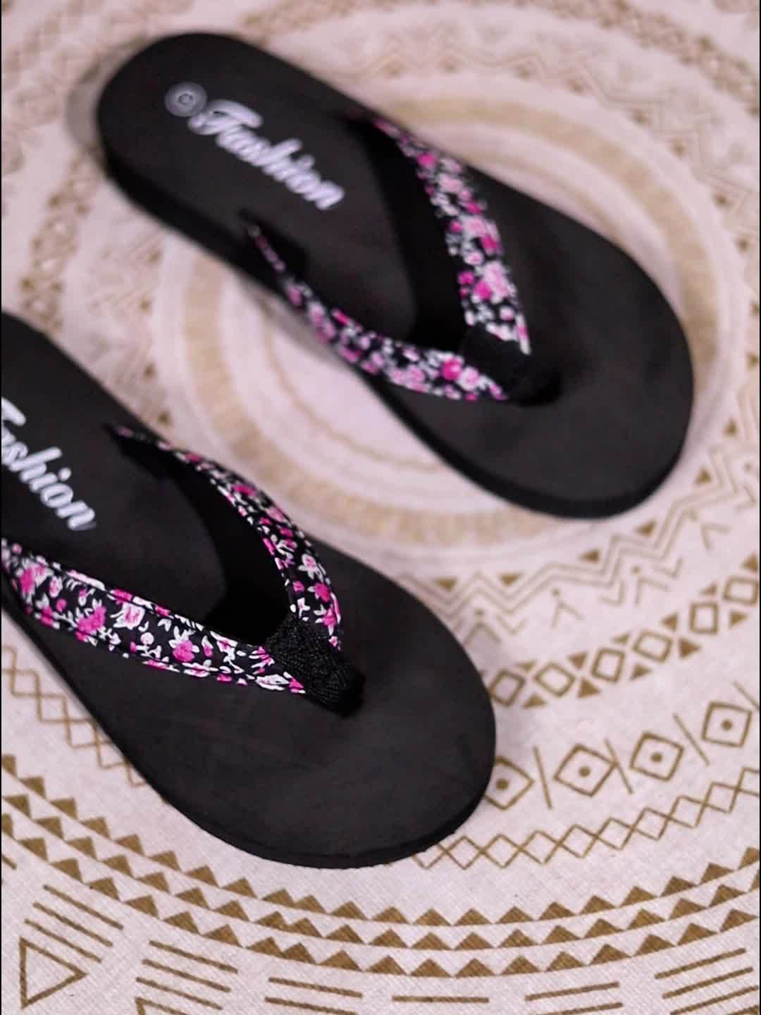 Women'S Floral Print Flip Flops - Lightweight EVA Sole & Insole, Comfortable Fabric Straps, Low Heel 2.5cm, Perfect for Summer Beach & Vacation Wear, Vacation Slippers | Floral Pattern Sandals | EVA Material Sandals