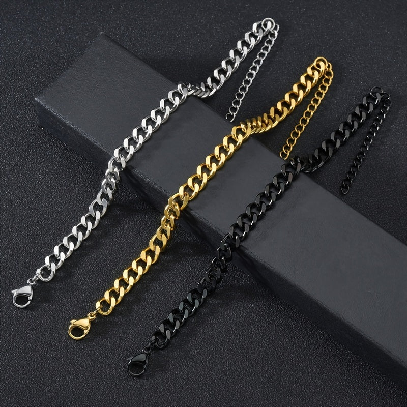 3/5/7/mm Fashion Simple Stainless Steel Cuban Chain Bracelet For Men And Women