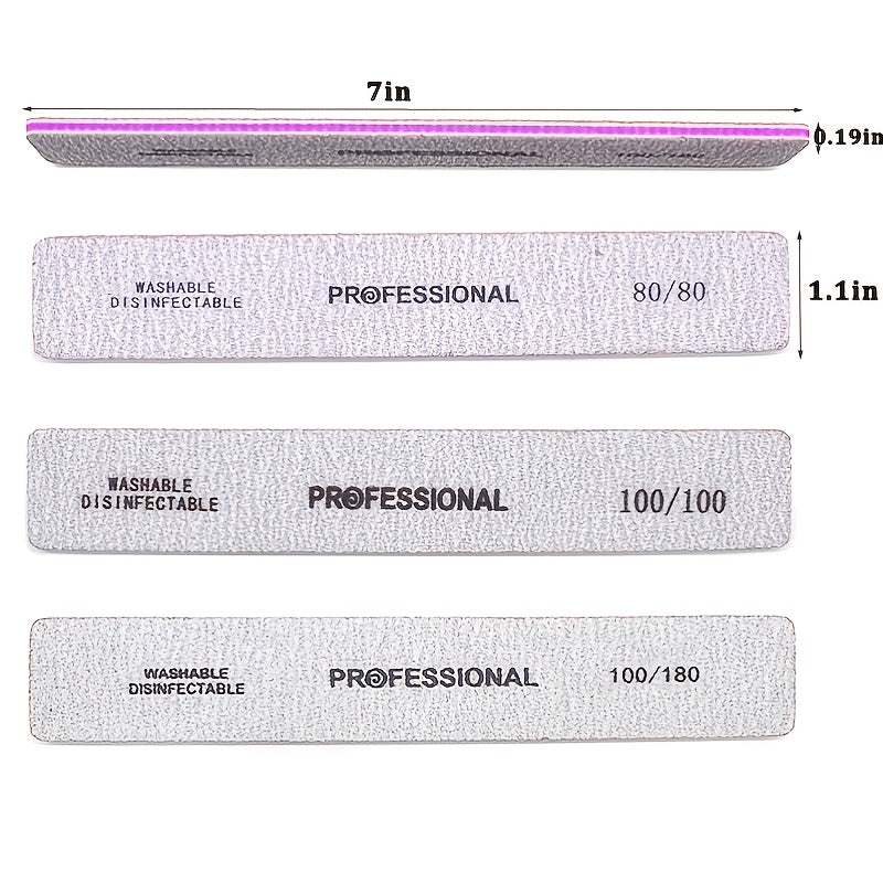 5 Pcs/Pack Square Nail File 80 100 180 Grit Poishing Files Strong Sandpaper Manicure Nails File Kit Salon Tools