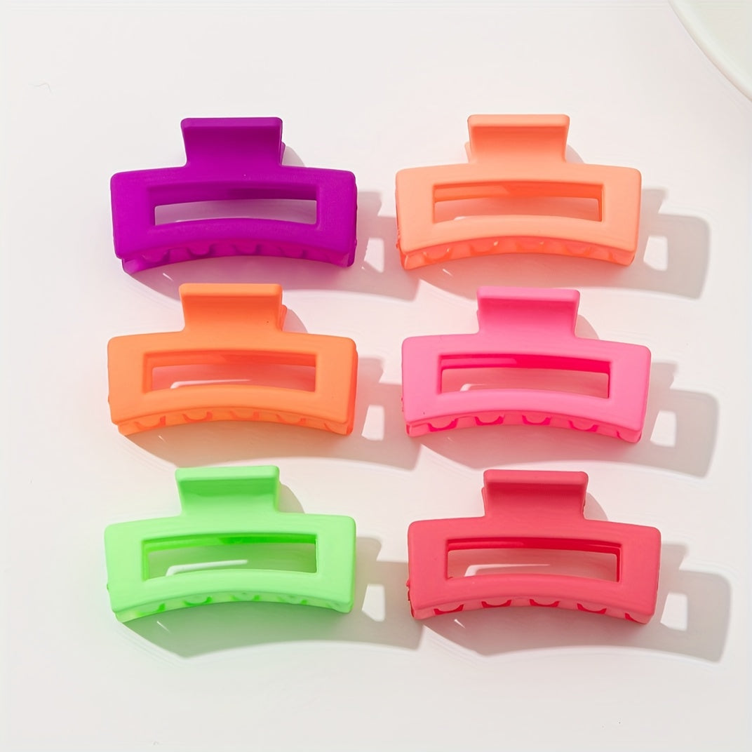 6pcs Multicolored Macaroon Hair Clips, Small Square Plastic Hair Claws.