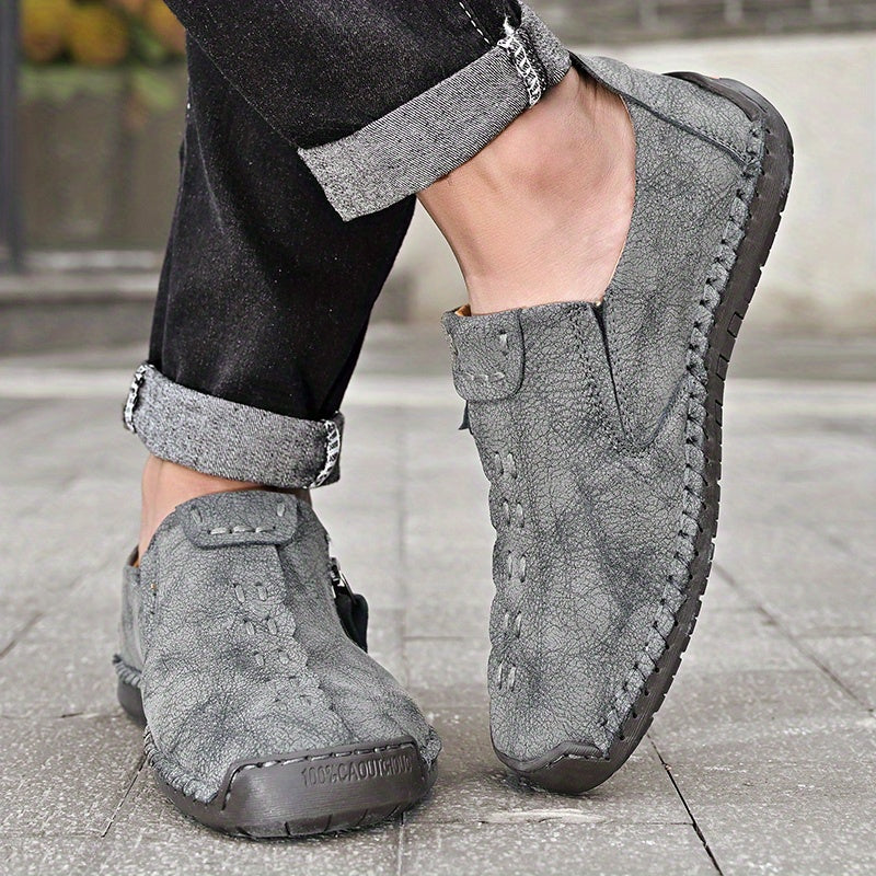 [Vintage Loafers] Brown & Black Men's Vintage Loafers | Handmade Synthetic Shoes with Zipper Closure, Round Toe & Rubber Sole for Casual & Formal Wear