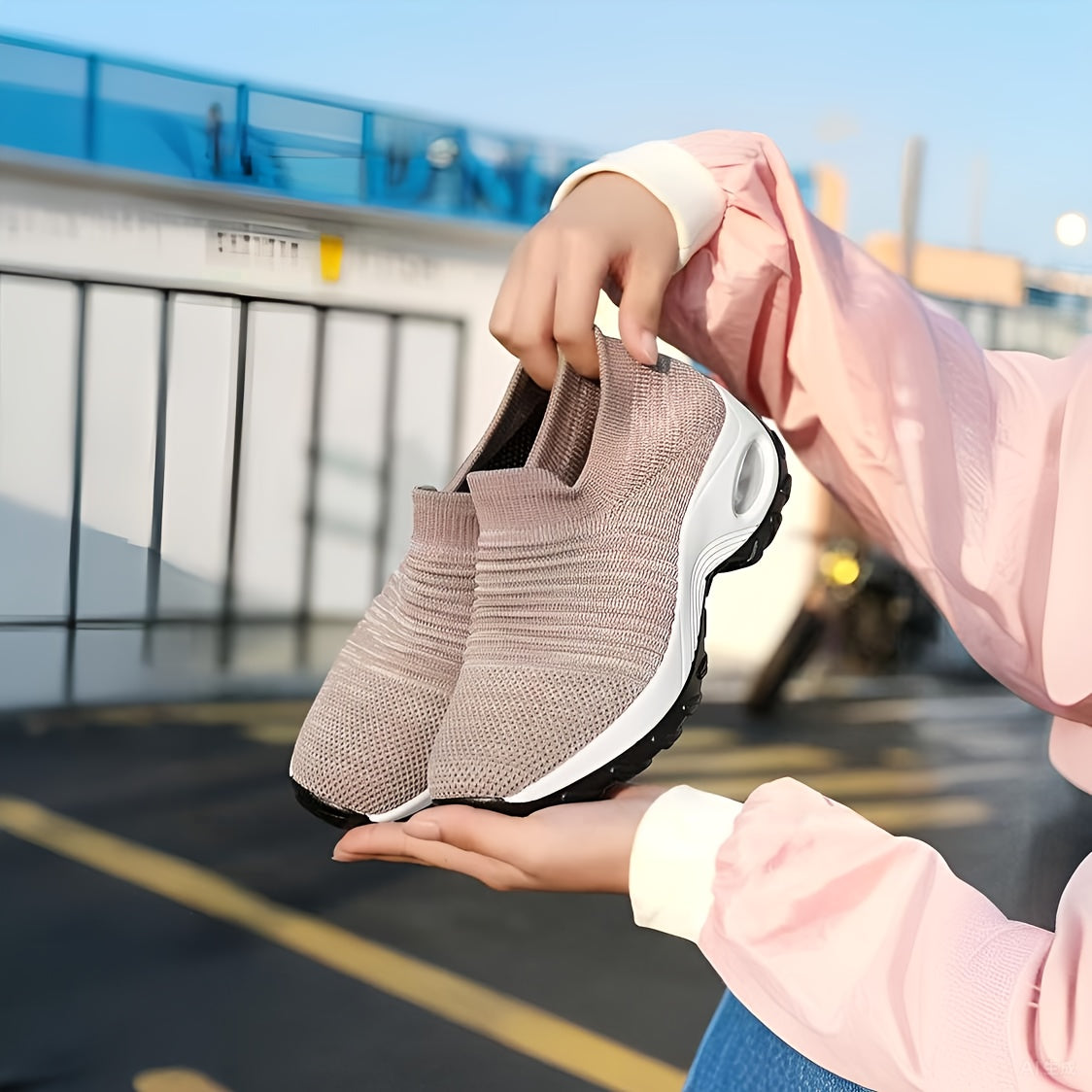 Women's Air Cushion Sole Chunky Sneakers, Lightweight Mesh Low Top Running Shoes, Women's Footwear