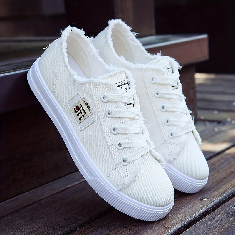Women'S Casual Round Toe Solid Color Canvas Shoes, Small White, Flat Bottom, PVC Sole, Fabric Upper And Insole, Hand Wash, No Dry Clean, Spring, Autumn, All Season 2022