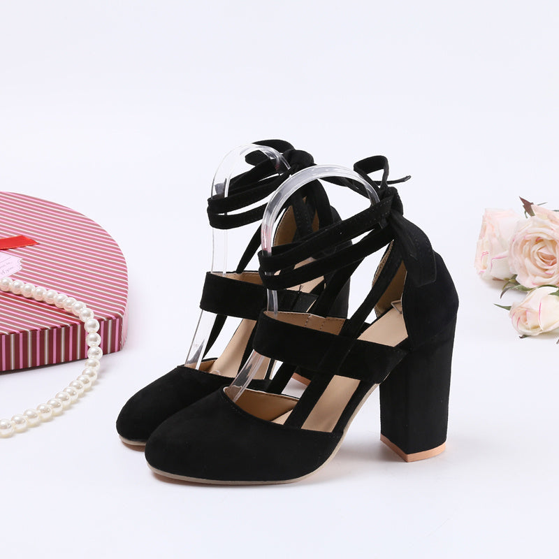 Women'S Elegant High Heel Sandals - Solid Color Fabric Upper, Round Toe, Lace-Up Ankle Strap, Block Heel, Rubber Sole, Man-Made Insole & Inner Material