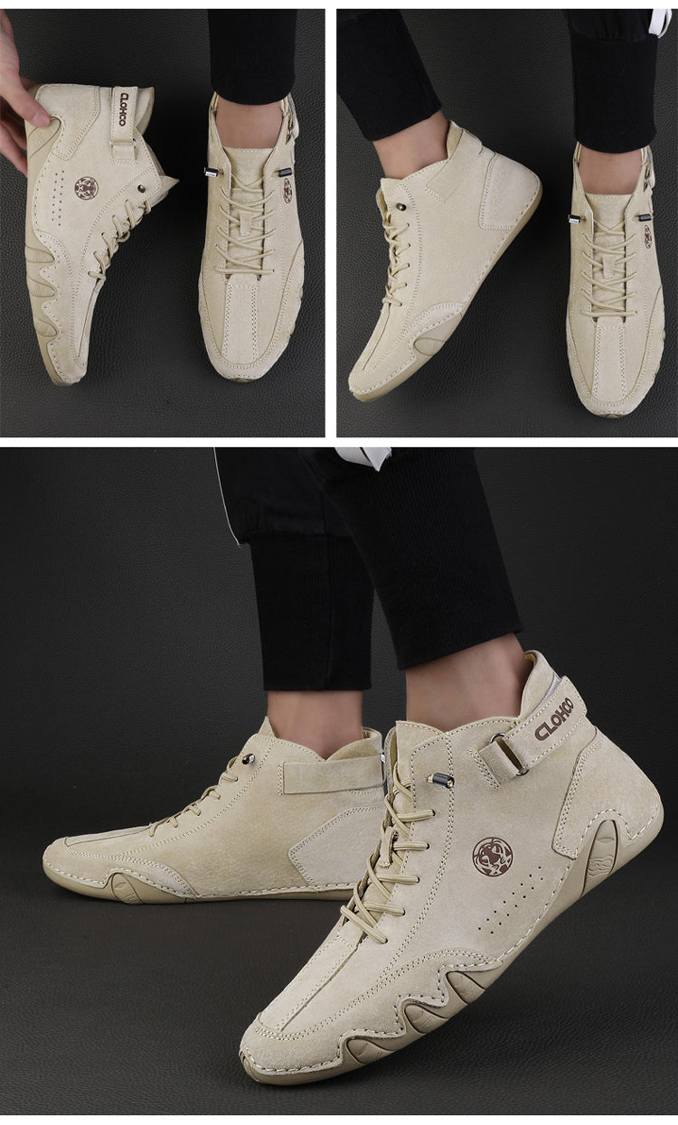 CLOHOO Brand Men'S Pig Short Boots with Lining and Elastic Closure - Preppy Style, Round Toe, Solid Color, England Scene, Spring, Fall, Winter, Summer