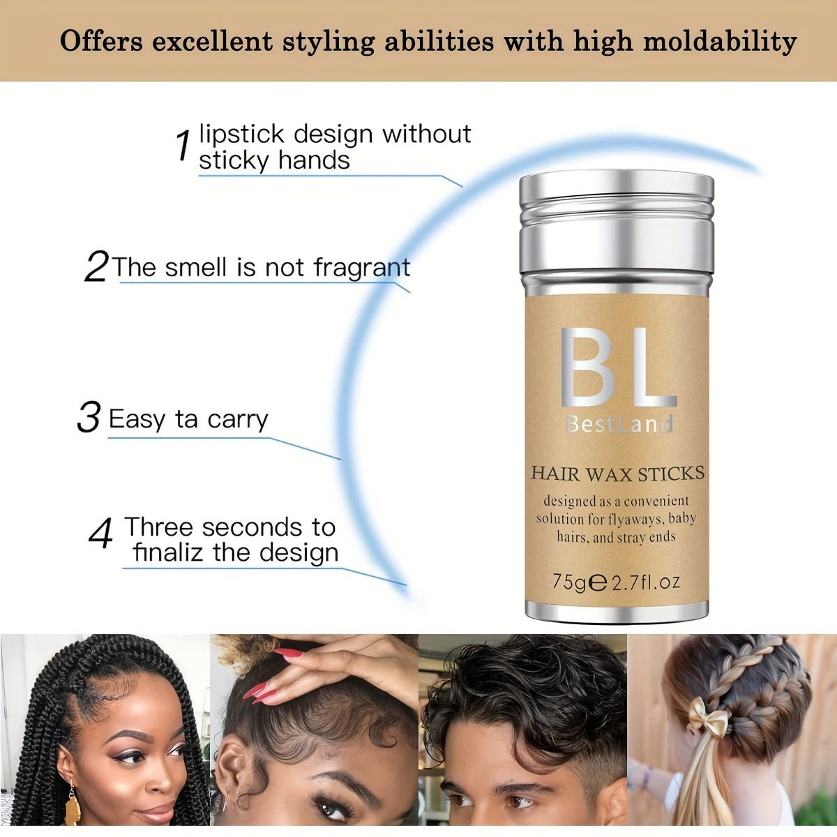 Hair Wax Stick, Flyaways Hair Styling Wax for Edge Control and Taming Youngsters' Hair - elite sn