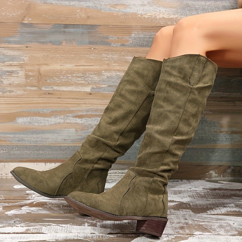 Women's Vintage Western Cowboy Boots - Knee - High Pull - On Boots with Chunky Heels, Slip - Resistant PU Outsole - Western Booties for Women, Country Western Events & Everyday Outfits - by Ylxhoa, Cowboy Accessories, Casual Wear, - elite sn