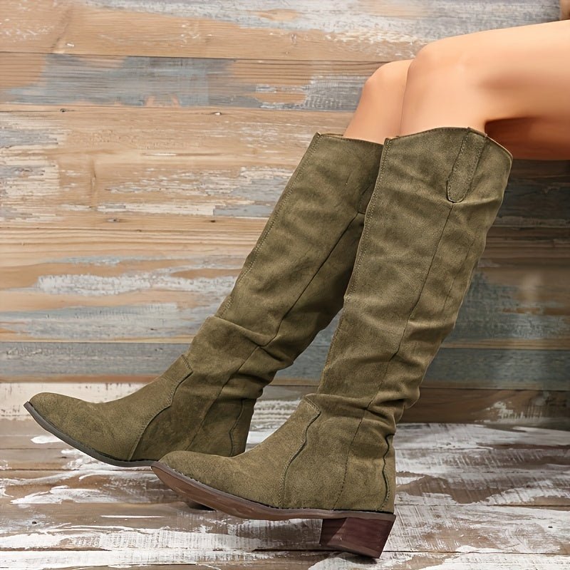 Women's Vintage Western Cowboy Boots - Knee - High Pull - On Boots with Chunky Heels, Slip - Resistant PU Outsole - Western Booties for Women, Country Western Events & Everyday Outfits - by Ylxhoa, Cowboy Accessories, Casual Wear, - elite sn